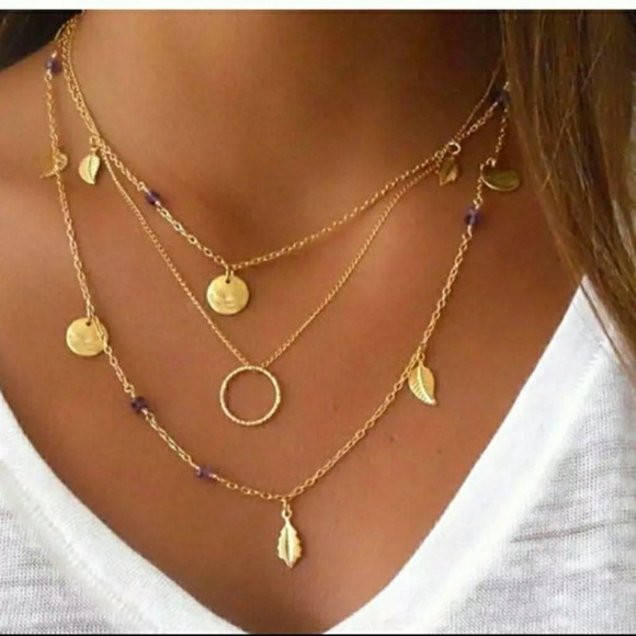 Jewelry - 🌈Boho Circle Leaf Pendant Layered Necklace